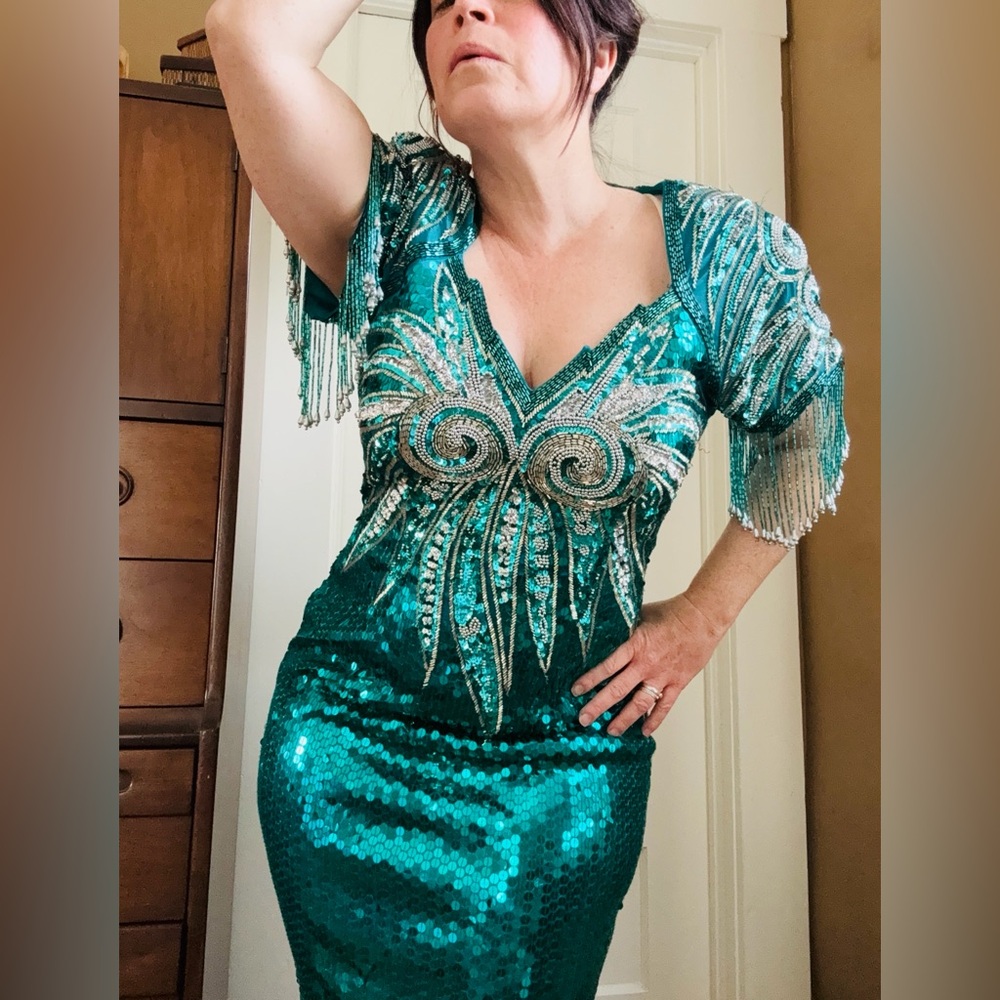 Green Turquoise & Silver Sequin Dress Party Ready Saint Patrick’s Day Glam Bling